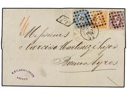 87 BELGICA. 1872. ANVERS To BUENOS AYRES (Argentina). Folded Letter Franked With <B>20 Cts.</B> Blue, <B>30 Cts.</B> Ocr - Andere & Zonder Classificatie