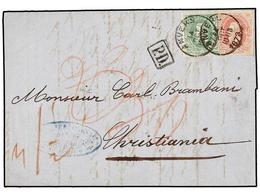 88 BELGICA. Of.30, 34. 1873. ANVERS To NORWAY. Entire Letter Franked With <B>10 Cts.</B> Green And <B>40 Cts.</B> Rose S - Sonstige & Ohne Zuordnung