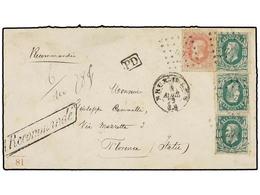 89 BELGICA. Of.30 (3), 34. 1872. BRUXELLES To FLORENCE. Envelope Franked With Three <B>10 Cts.</B> Green And <B>40 Cts.< - Sonstige & Ohne Zuordnung