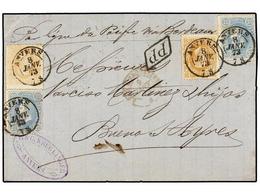 92 BELGICA. Of.30 (2), 31 (2). 1873. ANVERS To BUENOS AYRES (Argentina). Folded Letter Franked With Two <B>20 Cts.</B> B - Autres & Non Classés