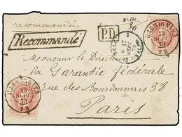 93 BELGICA. Of.34 (2). 1873. HARMIGNIES To FRANCE. Envelope Franked With Two <B>40 Cts.</B> Rose Stamps. <B>RECOMMANDE</ - Altri & Non Classificati