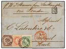 94 BELGICA. Of.21, 30, 34. 1874. ANVERS To JACMEL (Haiti). Entire Letter Franked With <B>10 Cts.</B> Green, <B>40 Cts.</ - Other & Unclassified