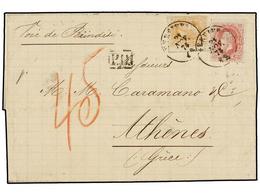 95 BELGICA. Of.33, 34. 1874. VERVIERS To ATHENS (Greece). Entire Letter Franked With <B>30 Cts.</B> Ocre And <B>40 Cts.< - Andere & Zonder Classificatie