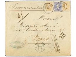 96 BELGICA. Of.31, 33 (2). 1874. VERVIERS To FRANCE. Envelope Franked With <B>20 Cts.</B> And Two <B>30 Cts.</B> Ocre St - Autres & Non Classés