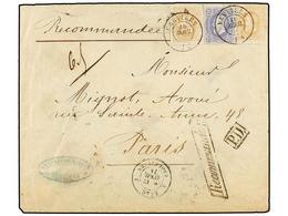 96 BELGICA. Of.31, 33 (2). 1874. VERVIERS To FRANCE. Envelope Franked With <B>20 Cts.</B> And Two <B>30 Cts.</B> Ocre St - Altri & Non Classificati