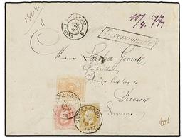 98 BELGICA. Of.28, 32, 34. 1877. QUAREGNON To FRANCE. Envelope Franked With <B>5 Cts.</B> Orange, <B>25 Cts.</B> Olive A - Autres & Non Classés