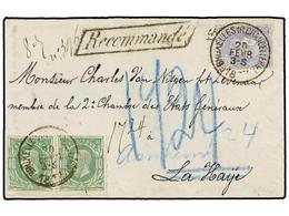 100 BELGICA. Of.30 (2), 31. 1877. BRUXELLES To HOLLAND. Envelope Franked With Two <B>10 Cts.</B> Green And <B>20 Cts.</B - Andere & Zonder Classificatie