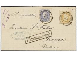 103 BELGICA. Of.31, 32. 1875. LIEGE To ROME (Italy). Folded Letter Franked With <B>20 Cts. </B>blue And <B>25 Cts.</B> O - Other & Unclassified