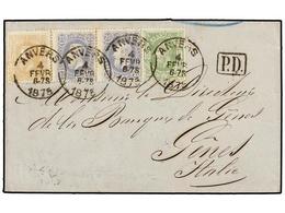 105 BELGICA. Of.30, 31 (2), 33. 1875. ANVERS To GENOVA (Italy). Entire Letter Franked With <B>10 Cts.</B> Green, Two <B> - Andere & Zonder Classificatie