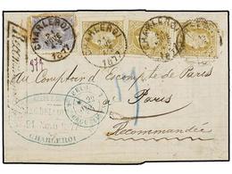 108 BELGICA. Of.31, 32 (3). 1877. CHARLEROI To FRANCE. Entire Letter Franked With <B>20 Cts.</B> Blue (light Fault) And  - Andere & Zonder Classificatie