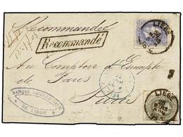 109 BELGICA. Of.31, 35. 1876. LIEGE To FRANCE. Entire Letter Franked With <B>20 Cts.</B> Blue And <B>50 Cts.</B> Grey St - Other & Unclassified