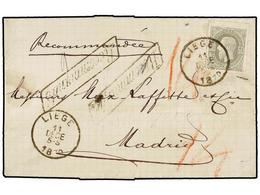 113 BELGICA. Of.35. 1879. LIEGE To MADRID (Spain). Folded Letter Franked With <B>50 Cts.</B> Grey Stamp. <B>RECOMMANDE</ - Autres & Non Classés