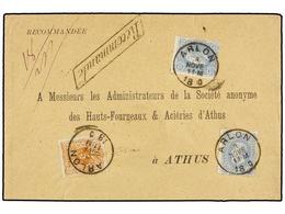 119 BELGICA. Of.28, 31 (2). 1880. ARLON To ATHUS. Envelope Franked With <B>5 Cts.</B> Orange And Two <B>20 Cts.</B> Vlue - Other & Unclassified