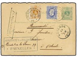 123 BELGICA. 1881. BRUXELLES To OSTENDE. <B>5 Cts.</B> Green Postal Stationery Card Uprated With <B>5 Cts.</B> Ocre And  - Autres & Non Classés