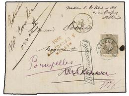 124 BELGICA. Of.35. 1881. BRUXELLES To SAINT ETIEN (France) And Redirected To BRUXELLES. Entire Letter Franked With <B>5 - Altri & Non Classificati