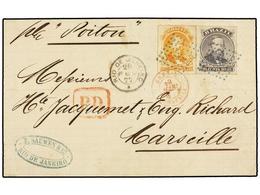 139 BRASIL. Sc.64, 67. 1877. RIO DE JANEIRO A MARSELLA. <B>80 Reis</B> Lila Y <B>500 Reis</B> Naranja, Mat. Francés Romb - Other & Unclassified