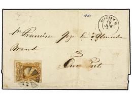 143 BRASIL. Sc.75. 1881. DIAMANTINA A OURO PRETO. <B>300 Reis</B> Bistre. Mat. <B>RUEDA DE 8 RADIOS</B>. RARO Franqueo D - Other & Unclassified