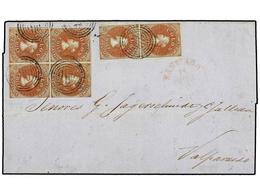 151 CHILE. Sc.8 (6). 1857. SANTIAGO A VALPARAISO. <B>5 Ctvos.</B> Castaño, Pareja Y Bloque De Cuatro. Magnífico Y Raro F - Altri & Non Classificati