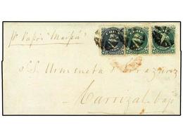 153 CHILE. 1873. VALPARAISO A CARRIZAL. <B>10 Cts.</B> Azul Y <B>20 Cts.</B> Verde (2) (Sc.18,19). Manuscrito 'Por Vapor - Other & Unclassified