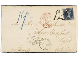 154 CHILE. Sc.18. 1875. VALPARAISO A U.S.A. <B>10 Cts.</B> Azul Con Espectacular Matasellos <B>'12'</B> (tasa USA Vía Pa - Andere & Zonder Classificatie