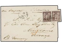 163 CHINA. 1880. SHAG-HAI To MULHOUSE (Alsace, Germany). Wrapper Circulated With Two <B>4 Cts.</B> Lilac French Stamp (o - Other & Unclassified