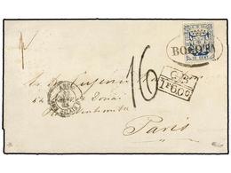 178 COLOMBIA. Sc.31. 1865. BOGOTÁ A PARÍS. <B>10 Cent. </B>azul, Mat. Ovalado <B>BOGOTÁ</B>, Circulado Vía El Correo Bri - Sonstige & Ohne Zuordnung