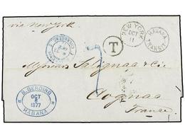 186 CUBA. 1877. HABANA A FRANCIA. Carta Completa Enviada Sin Franqueo Y Tasada Con '7' Décimas. Marca De Tránsito <B>NEW - Altri & Non Classificati