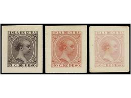 190 (*) COLONIAS ESPAÑOLAS: CUBA. 1890. <B>ALFONSO XIII. PELÓN.</B> Conjunto De 14 <B>PRUEBAS DE PUNZON</B>. <B>1/2 Mil. - Other & Unclassified