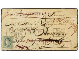 194 DINAMARCA. 1865 (18 Junio). REMEDIOS (Cuba) A FRANCIA Circulada Con Sello De <B>1/2 Real</B> Verde, Mat.<B> PARRILLA - Other & Unclassified