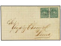 199 ECUADOR. 1867. Cover To PERU, Franked With Pair Of <B>1 R.</B> Green (M 2), Cancelled By <B>GUAYAQUIL</B> Cds. A Ver - Other & Unclassified