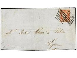 213 FRANCIA. Yv.7. 1849 (20 Janvier). PARIS à LYON. <B>1 Fr.</B> Vermillon Oblitéré <B>DOUBLE GRILLE</B>. Timbre Avec Qu - Altri & Non Classificati