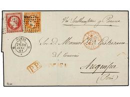 217 FRANCIA. 1861. PARIS A AREQUIPA (Peru). <B>40 Cts.</B> Naranja Y <B>80 Cts.</B> Carmín, Porte De <B>1,20 Fr.</B> Fec - Other & Unclassified