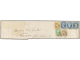 221 FRANCIA. Yv.22T, 20, 21, 27. 1867. AVIGNON A TARASCON. FAJA DE PRENSA Franqueada Con Sellos De <B>4 Cts.</B> Gris, < - Andere & Zonder Classificatie