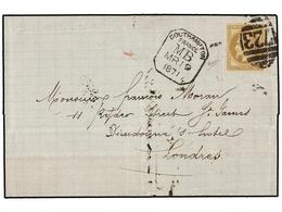 225 FRANCIA. Yv.30. 1871. ST. MALO To LONDON. <B>30 Cts.</B> Brown (one Margin Scissors Cut) Cancelled With <B>GB. 723</ - Autres & Non Classés