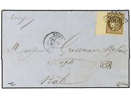 227 FRANCIA. 1872 (Sept 25). Cover To Basel, Switzerland Franked By Sheet Marginal Single Bordeaux 1870-71 <B>30c</B>. B - Andere & Zonder Classificatie