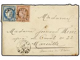 230 FRANCIA. Yv.54, 60. 1878. Sobre Escrito En Alta Mar Y Dirigido A MARSELLA. <B>10 Cts.</B> Y<B> 25 Cts.</B> Mat. <B>L - Autres & Non Classés