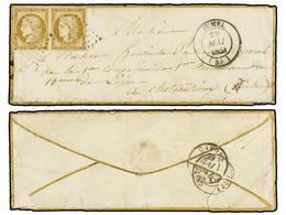 248 FRANCIA. Yv.1 (2). 1853. FUMEL A CHATEAUROUX. <B>10 Cts.</B> Bistre Pareja, Carta Dirigida A Un Militar (tarifa Redu - Autres & Non Classés