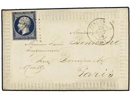 253 FRANCIA. Yv.14. 1856. VINCENS A PARÍS. <B>20 Cts.</B> Azul. Sobre Ornamentado En Relieve. PRECIOSO. - Andere & Zonder Classificatie