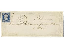 256 FRANCIA. Yv.14. 1857. ARGENTAN A FALAISE. <B>20 Cts.</B> Azul. Sobre Ricamente Ornamentado Con Motivos Florales En R - Autres & Non Classés