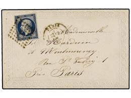 257 FRANCIA. Yv.14. 1857. PARÍS Correo Interior. <B>20 Cts.</B> Azul. Sobre Ornamentado En Relieve. PRECIOSO. - Autres & Non Classés