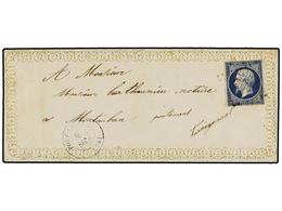 258 FRANCIA. Yv.14. 1856. PORT LOUIS A MONTAUBAN. <B>20 Cts.</B> Azul. Sobre Con Ornamentación En Relieve Azul Y Oro Imp - Andere & Zonder Classificatie