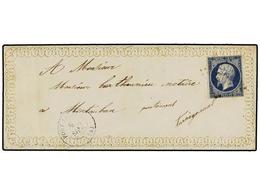 258 FRANCIA. Yv.14. 1856. PORT LOUIS A MONTAUBAN. <B>20 Cts.</B> Azul. Sobre Con Ornamentación En Relieve Azul Y Oro Imp - Other & Unclassified