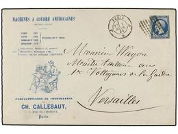 263 FRANCIA. Yv.14. 1861. PARÍS A VERSAILLES. <B>20 Cts.</B> Azul Con Publicidad Impresa <B>MACHINES A COUDRE AMERICAINE - Andere & Zonder Classificatie