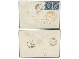 265 FRANCIA. Yv.14 (2). 1861. BETHUNE A BONN (Alemania). <B>20 Cts.</B> Azul (2) En Sobre Ricamente Ornamentado En Relie - Autres & Non Classés