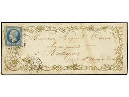 267 FRANCIA. Yv.14. 1862. SOUCHET LE CHATEAU A MONTAGNE. <B>20 Cts.</B> Azul (defecto) En Sobre Con Ornamentación Con Mo - Other & Unclassified