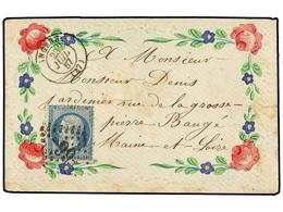 271 FRANCIA. Yv.22. 1867. ANGERS A BAUGE. <B>20 Cts.</B> Azul En Sobre Ornamentado En Relieve Y Motivos Florales Pintado - Autres & Non Classés
