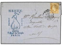 276 FRANCIA. Yv.28. 1870. PARÍS Correo Interior. <B>10 Cts.</B> Bistre Con Tampón Comercial <B>EAU GAZEE A BOIRE. </B>PR - Autres & Non Classés