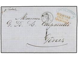 299 FRANCIA. 1858. MARSEILLE A GÉNOVA. Fechador Del Paquebot <B>QUIRINAL/*</B> (Salles 815). MAGNÍFICO. - Autres & Non Classés