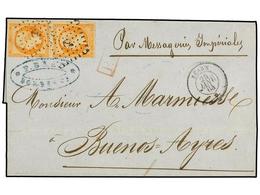 308 ARGENTINA. Yv.23 (2). 1864. MARSEILLE A BUENOS AIRES. <B>40 Cts.</B> Naranja (2) Mat. <B>ANCLA</B> Y Fechador Del Pa - Autres & Non Classés