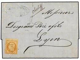 319 LEVANTE: CORREO FRANCES. 1867. SALONICA A LYON. <B>40 Cts.</B> Naranja, Mat.<B> </B>rombo De Puntos <B>'5084'</B> (D - Altri & Non Classificati